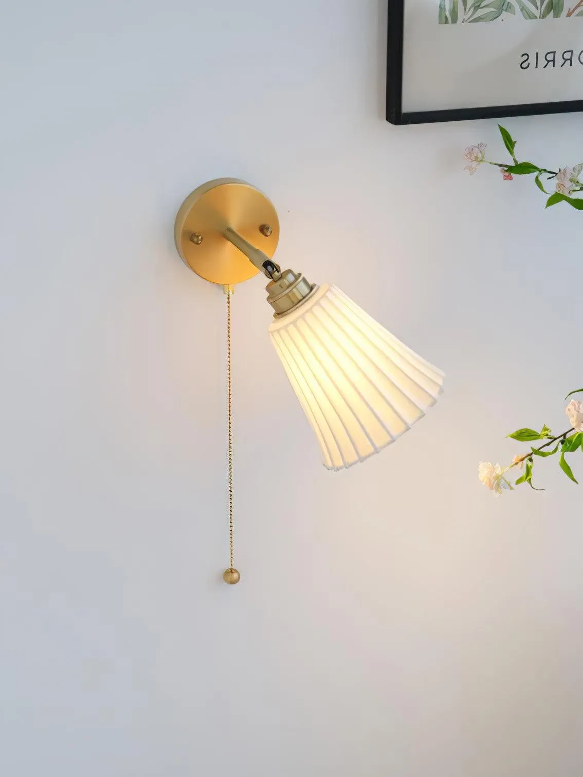 Modern Pull Cord Metal Ceramics Indoor Wall Lamp for Bedroom KL717