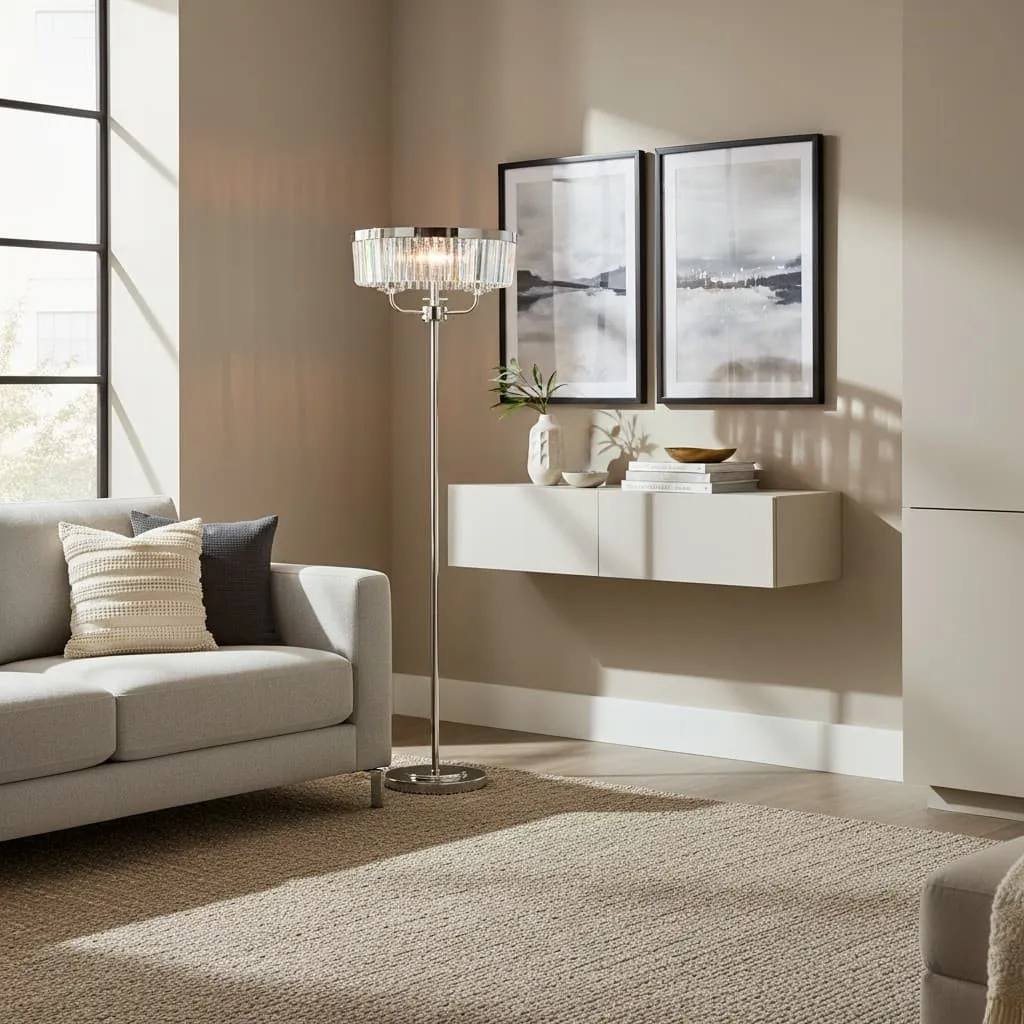 Beveline 3 Light Round Floor Lamp - Faceted Cut Glass Shades Classic Metal Finish For Living Rooms KL1828