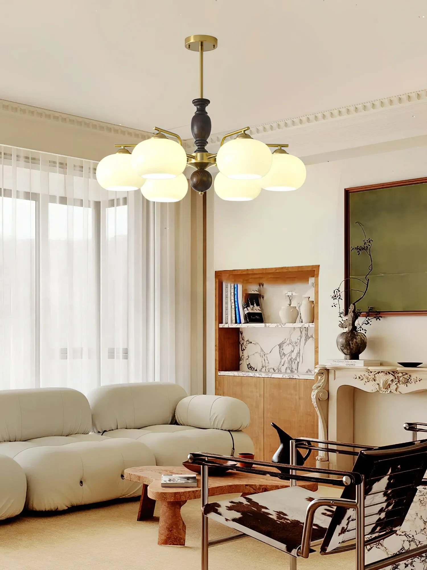 Medieval Style Walnut Beige Orb Chandelier KL750