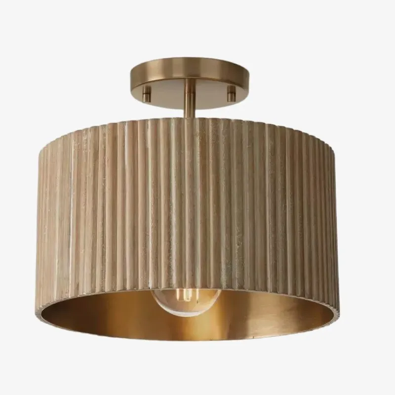 Flutera Fluted Drum Ceiling Light - Farmhouse Textured Flush Mount Lighting for Living and Bedroom KL2226