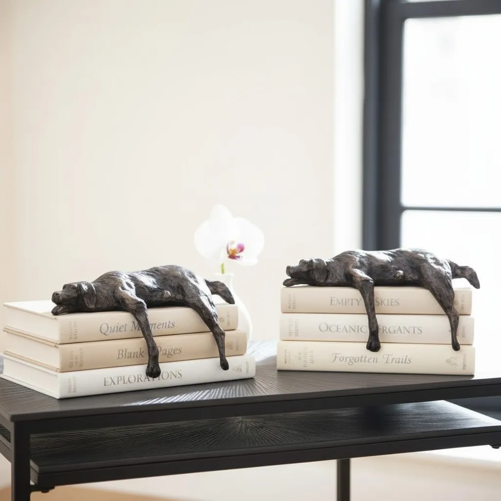 Floxo Abstract Human Figurine And Lazy Dog Sculpture - Nordic Minimalist Metal Decor Shelf And Desk Styling KL2346