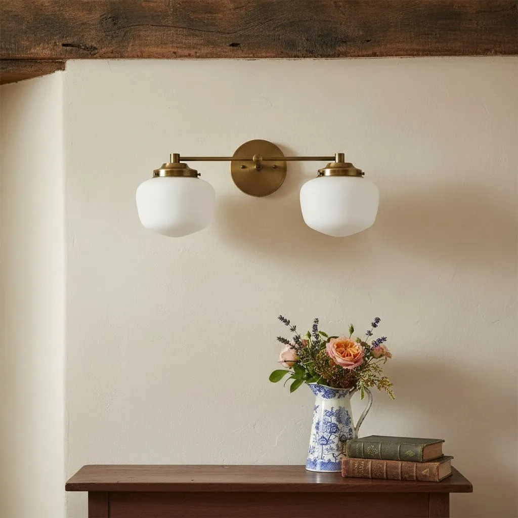 Opalume Glass Art Deco Vanity Light - Bathroom Wall Sconce with White Glass Shades KL1403