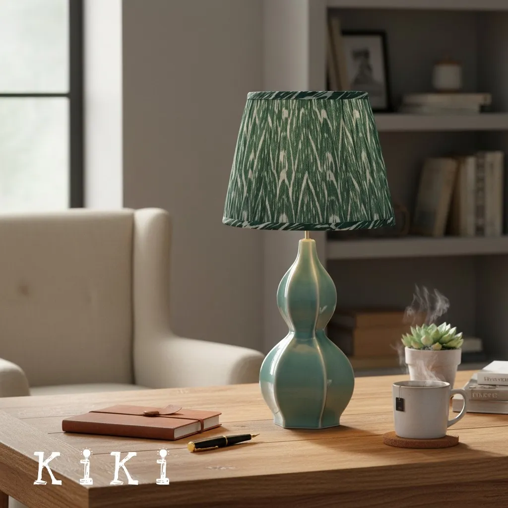 Thalune Pleated Ceramic Table Lamp - Decorative Lamp for Desk Room or Living Area KL2154