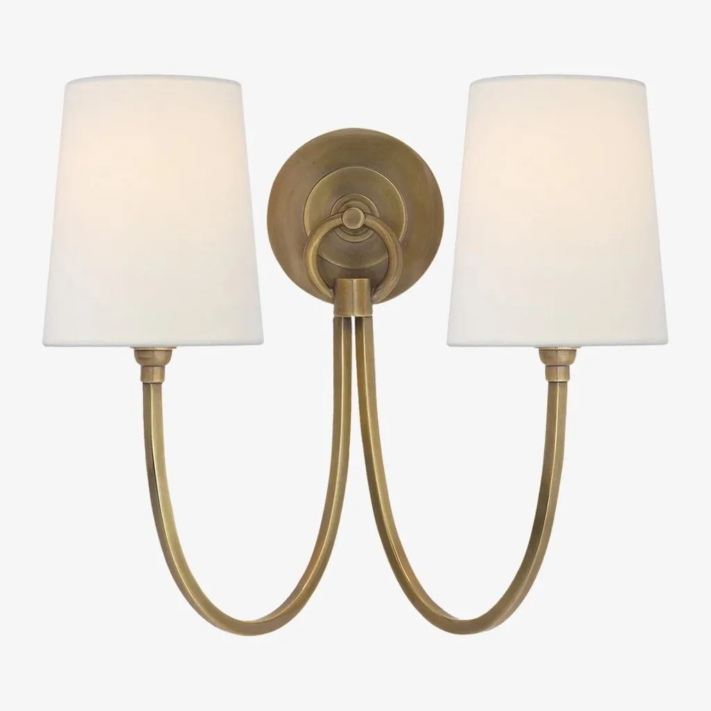 Roven Linen Shade Double Wall Lamp - Classic Metal Wall Light for Vanity and Hallway KL1683