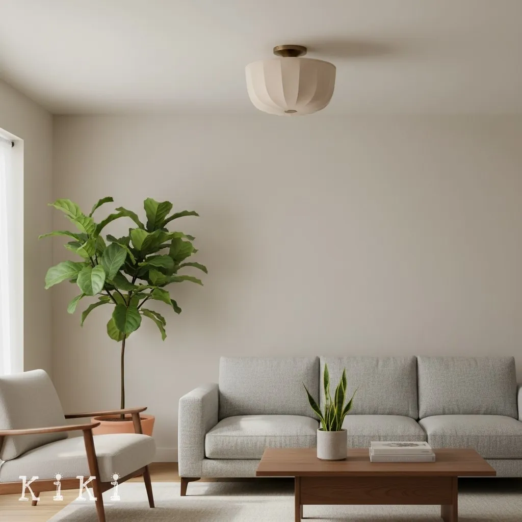 Loomis Textured Linen Flush Mount Ceiling Light - Japandi Style Lighting for Living Room KL2041