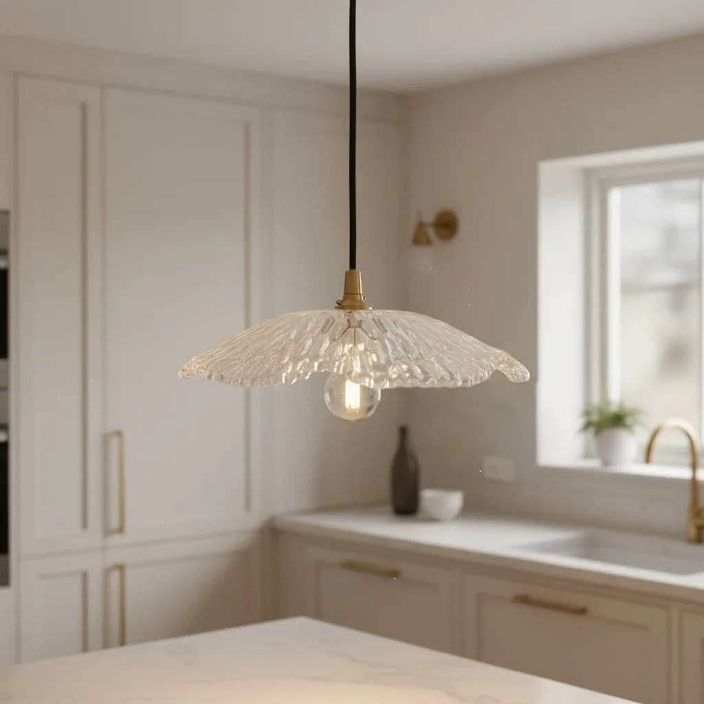 Floriaxis Floral Glass Pendant Light - Floral Glass Shade with Braided Cable for Kitchen or Dining KL1912