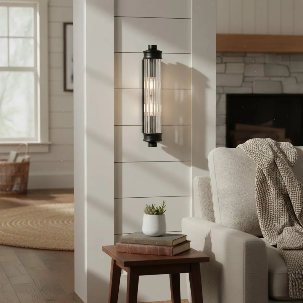 Bravira Ribbed Glass Wall Lamp - Nordic Modern Cylinder Sconce for Living Room and Entry KL2238