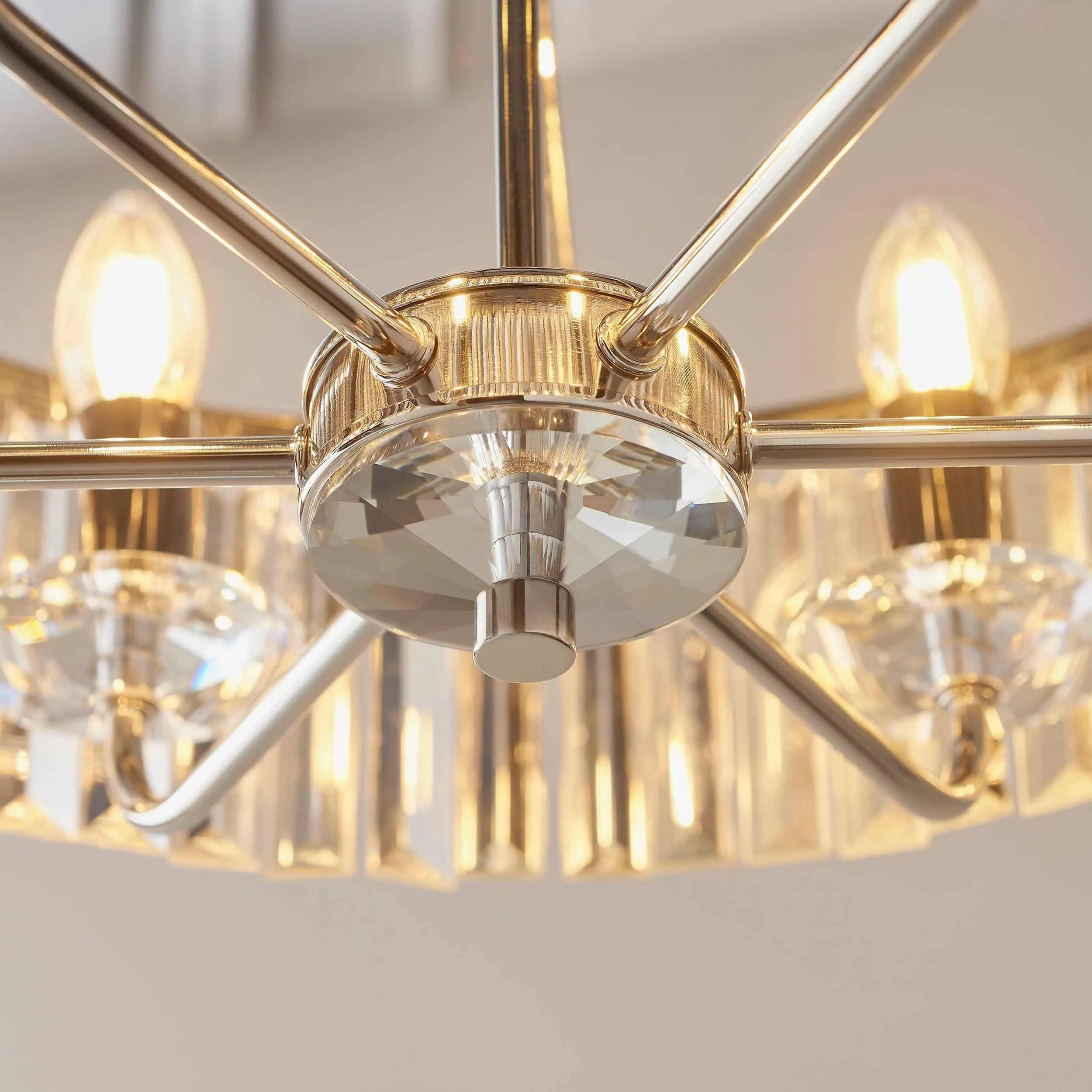 Beveline 6 Light Round Pendant - Cut Glass Shades Elegant Metal Frame for Dining Kitchen Island KL1823