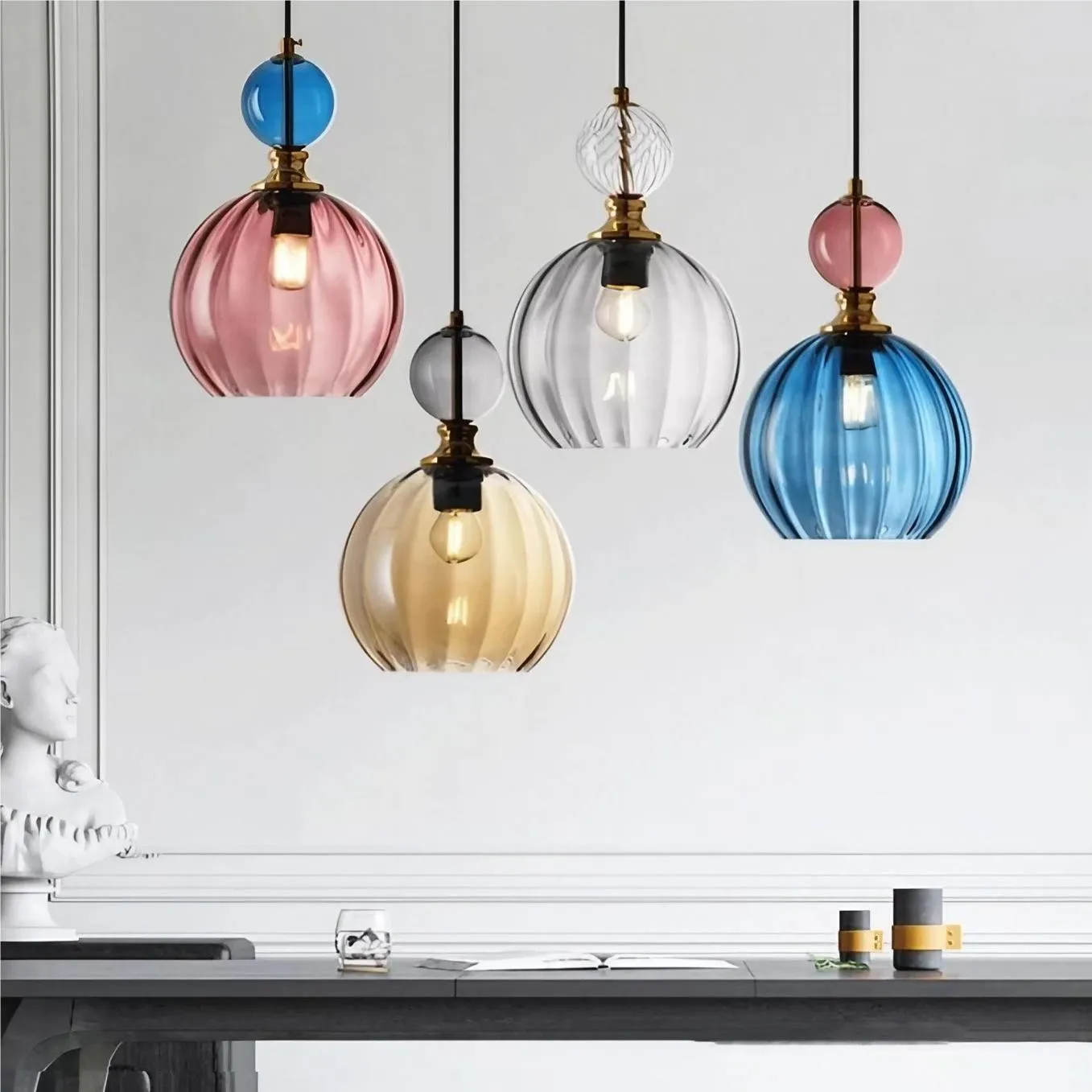 Modern Stained Glass Globe Pendant Light KL56