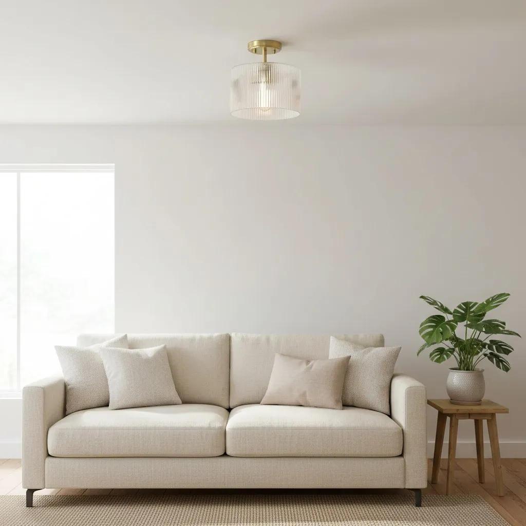 Rivora Ribbed Glass Ceiling Light - Modern Farmhouse Semi Flush Mount Lamp for Bedroom KL2220