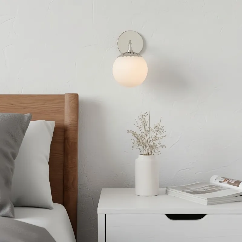 Vinbrea Glass Globe Wall Lamp - Minimal Curved Arm Light for Living Room KL2370
