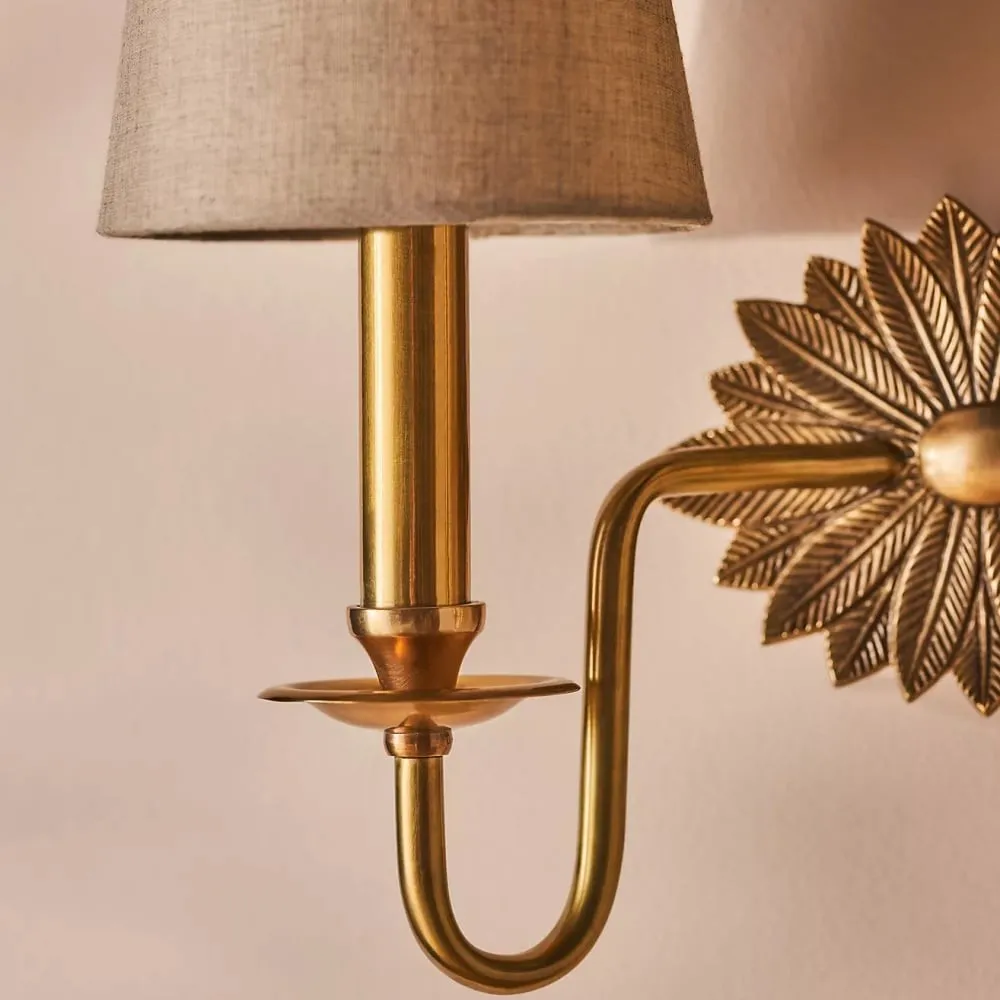Duova Double Sconce - Antique Brass Metal and Linen Shades for Bedroom or Study KL1647