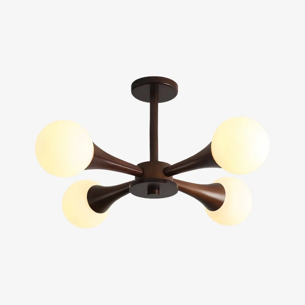 Novalune Multi-Light Glass Globe Chandelier with Wood Frame - Japanese Zen Style for Living Room KL2307
