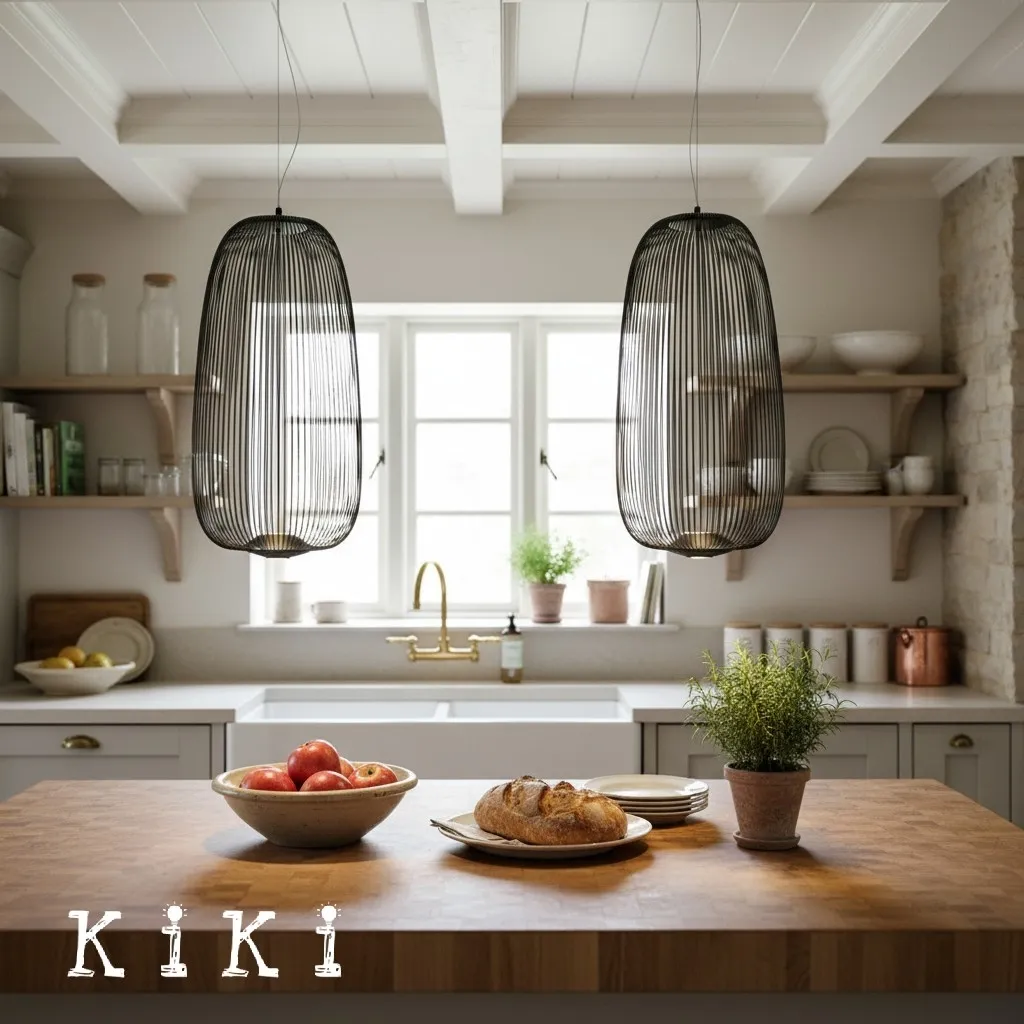 Metal Frame Spokes Pendant Light - Airy Wire Design Lighting for Kitchen Island