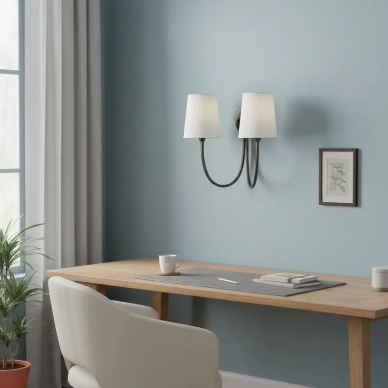 Roven Linen Shade Double Wall Lamp - Classic Metal Wall Light for Vanity and Hallway KL1683