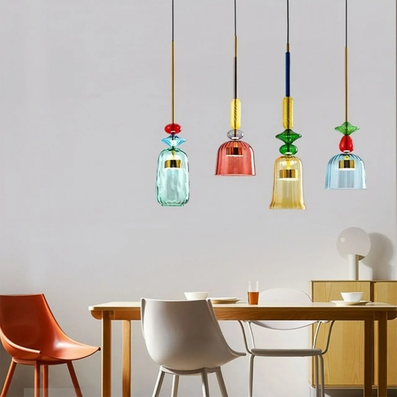 Nordic Macaron Flauti Ribbed Glass Pendant Light