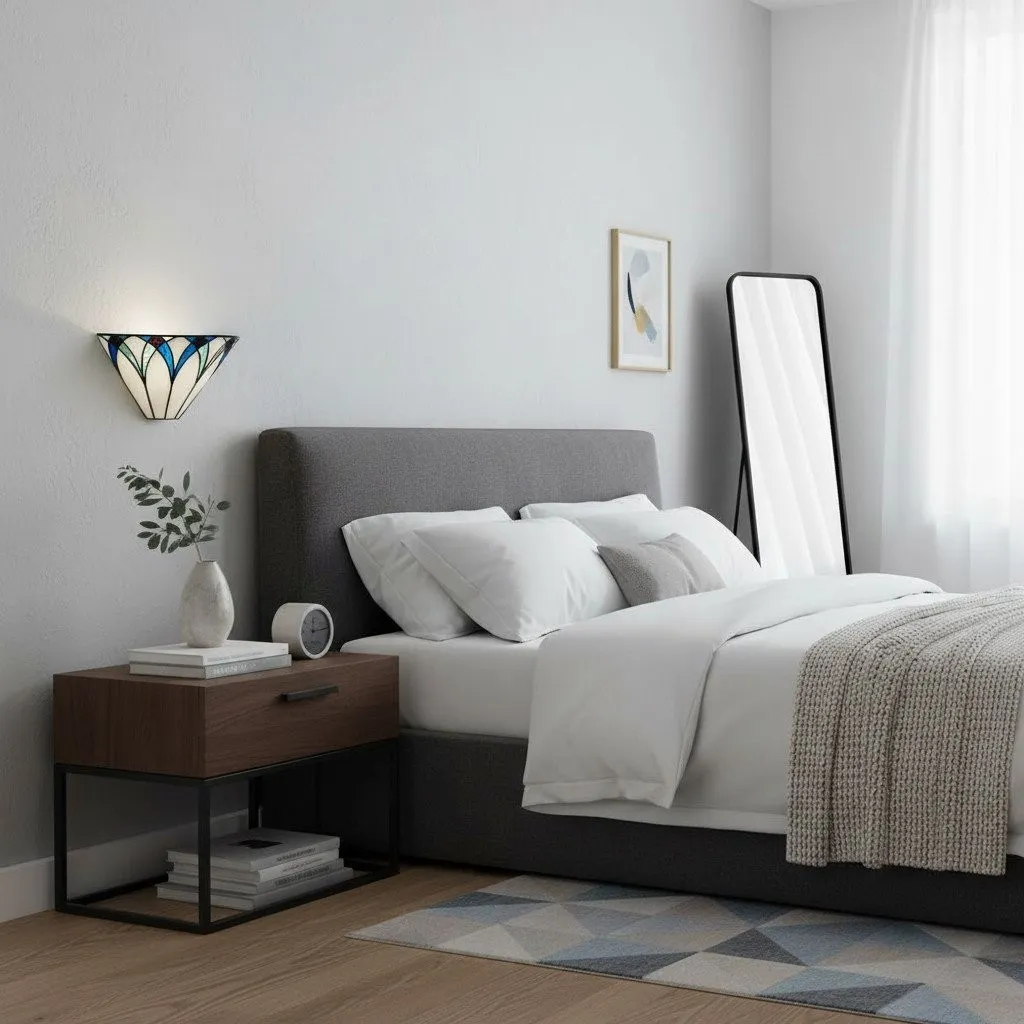 TF Allanton Metal and Glass Wall Light - Art Deco Sconce for Hallway or Living Room KL1767