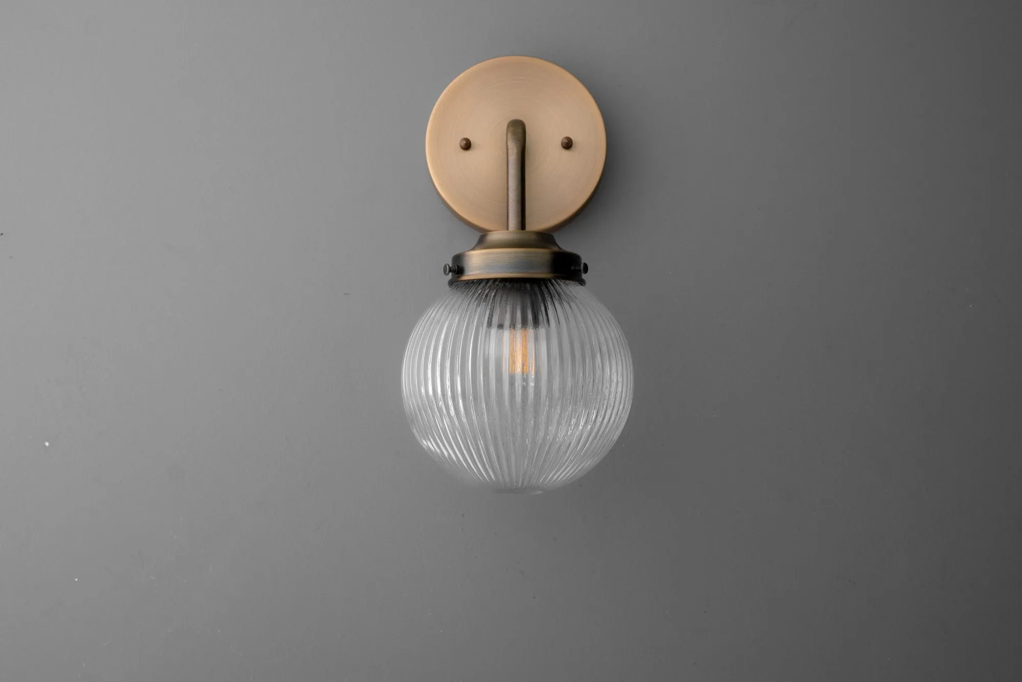 Glorica Glass Aged Brass Wall Sconce - Ribbed Glass Shade Industrial Style Lighting KL1518