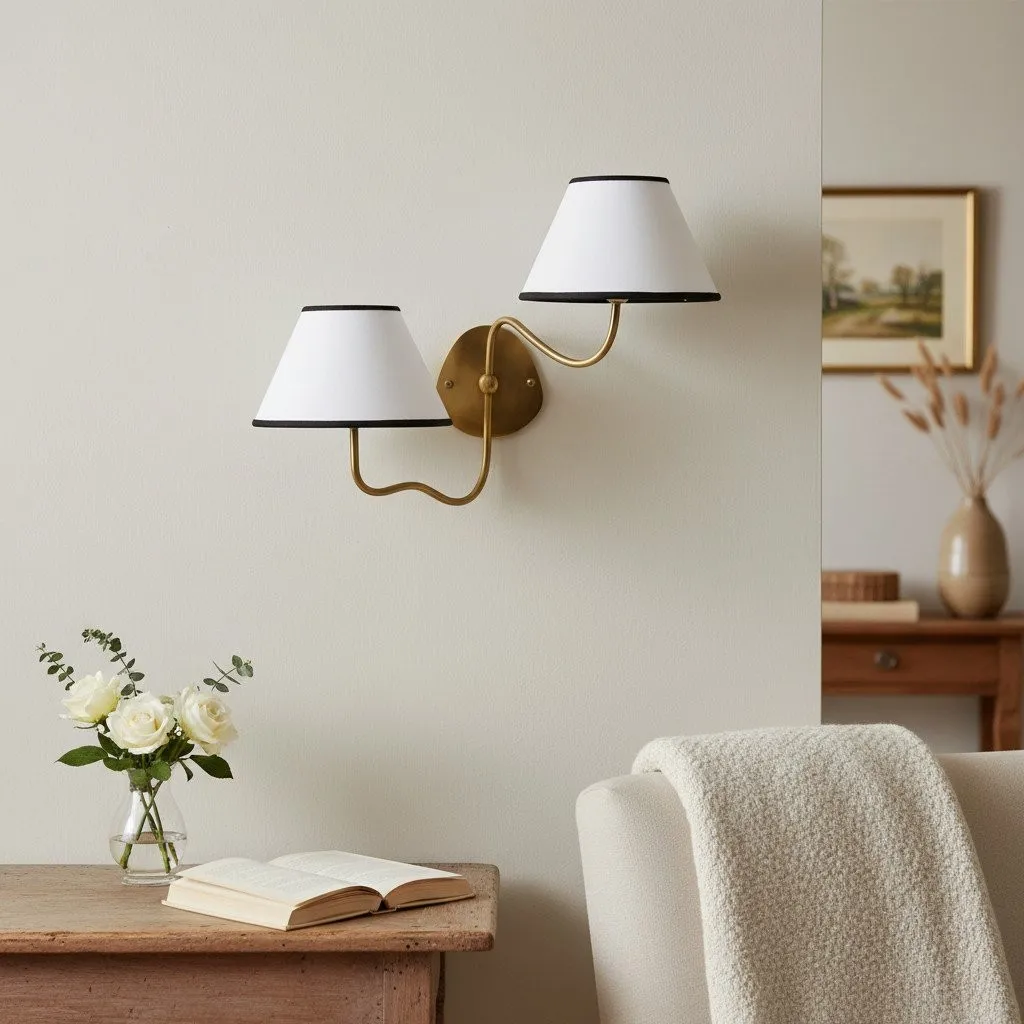Kulo Classic Brass Wall Lamp – Modern Fabric Shade Wall Sconce for Bedroom or Hallway KL1533