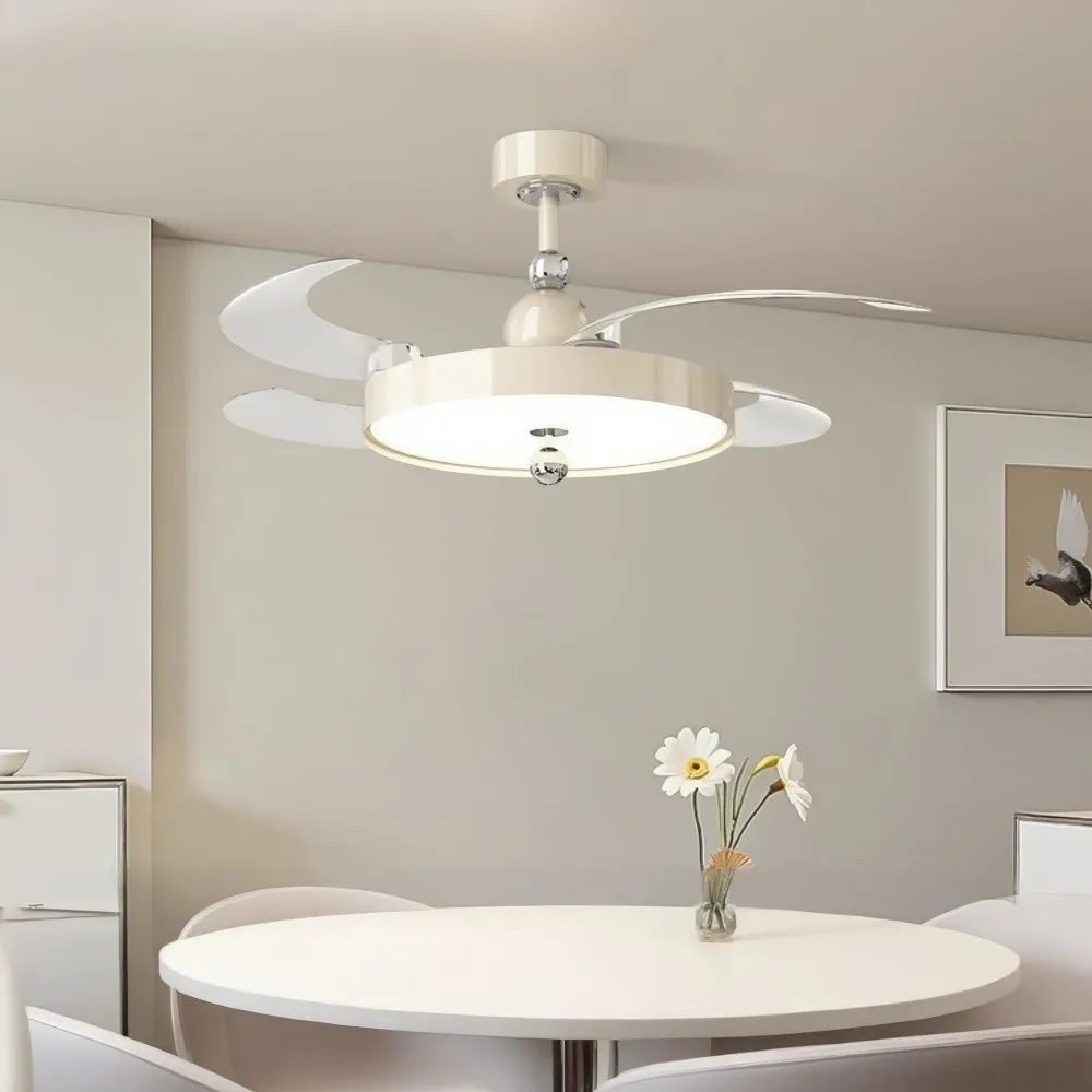 Modern Cream Retractable Blade Ceiling Fan Light KL945