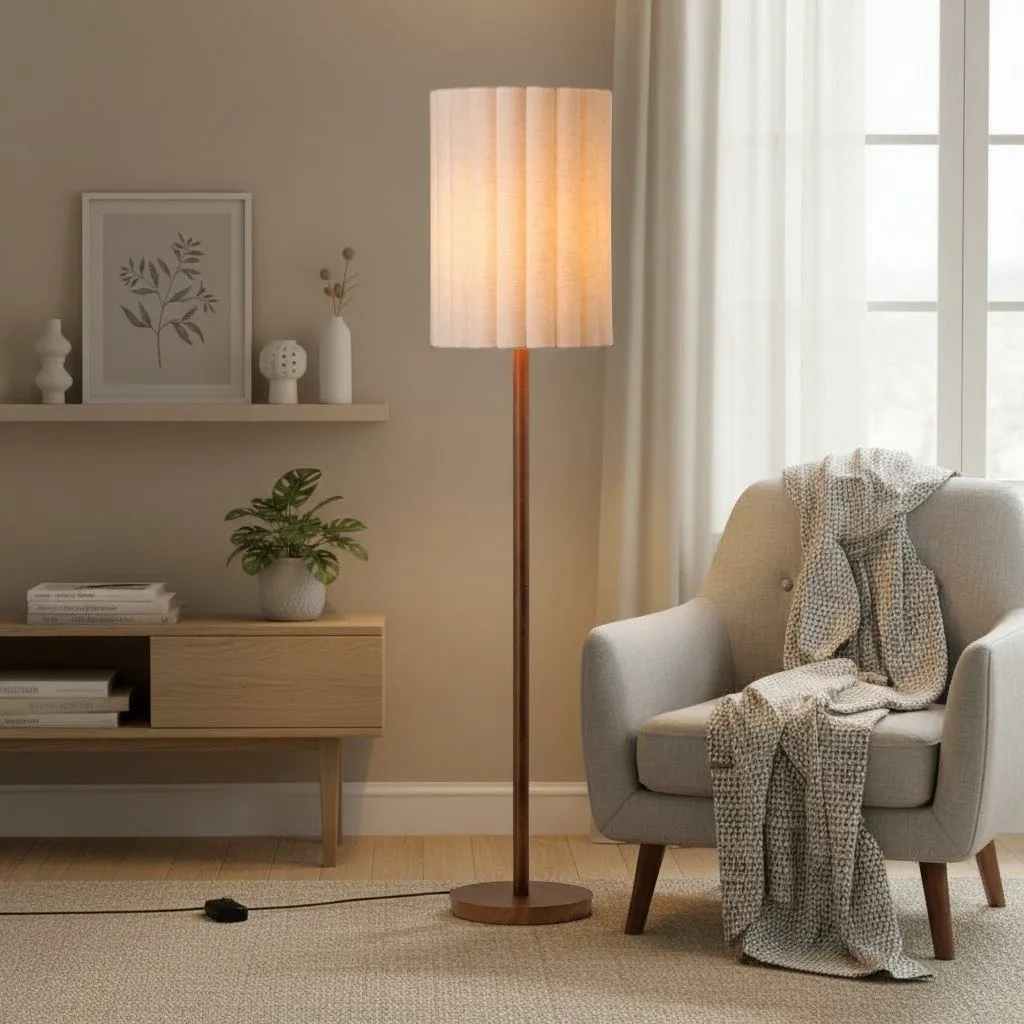 Linbron Fluted Fabric Shade Floor Light - Minimalist Fabric Floor Light for Interior Decor KL1667