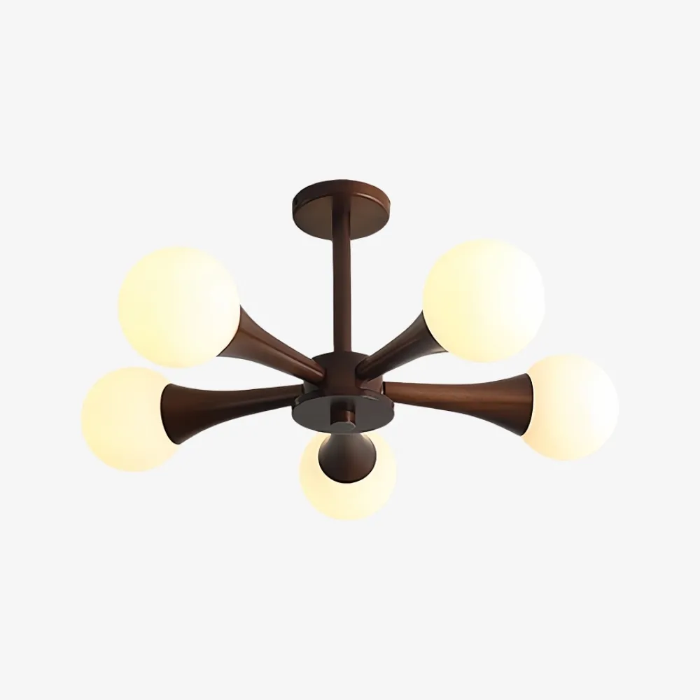 Novalune Multi-Light Glass Globe Chandelier with Wood Frame - Japanese Zen Style for Living Room KL2307