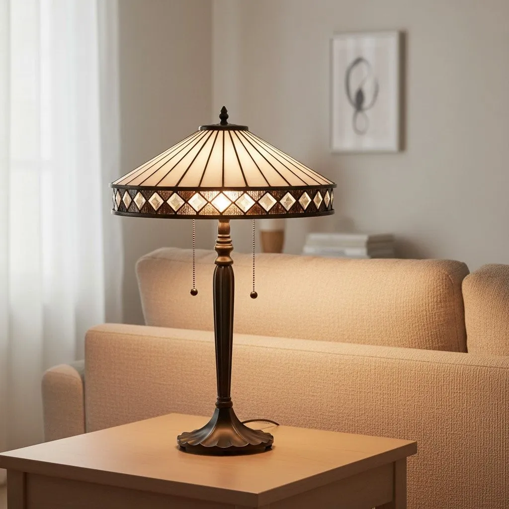 TF Fargo Geometric Stained Glass Table and Floor Lamp - Vintage Art Deco Lamp for Living Room KL1963