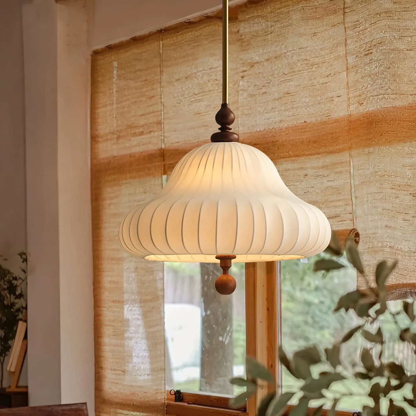 Modern Creative Retro Wabi-Sabi Style Fabric Wood Pendant Light KL425