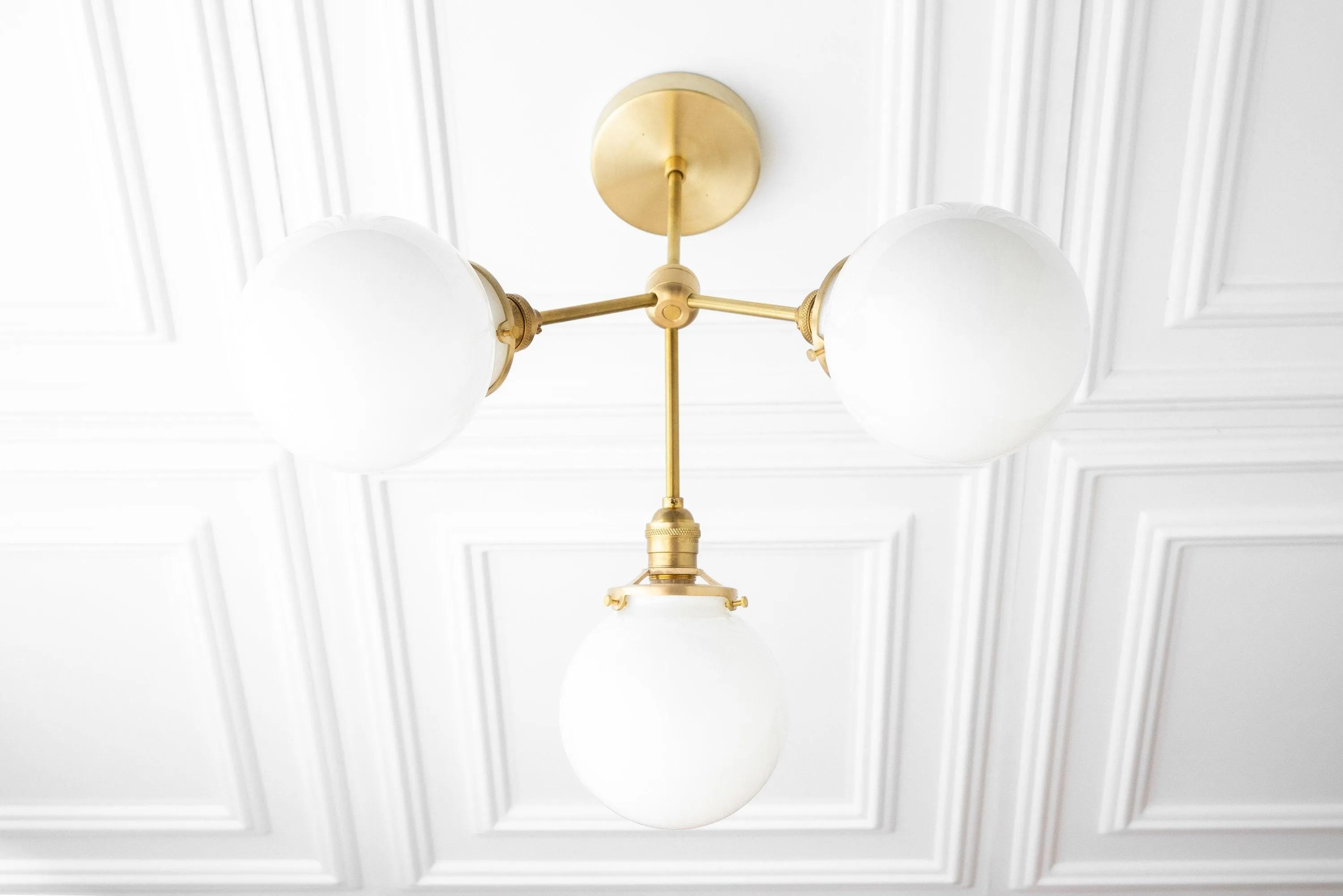 Glorica Glass Chandelier - Brass Globe Ceiling Light with Opal Shade KL1441