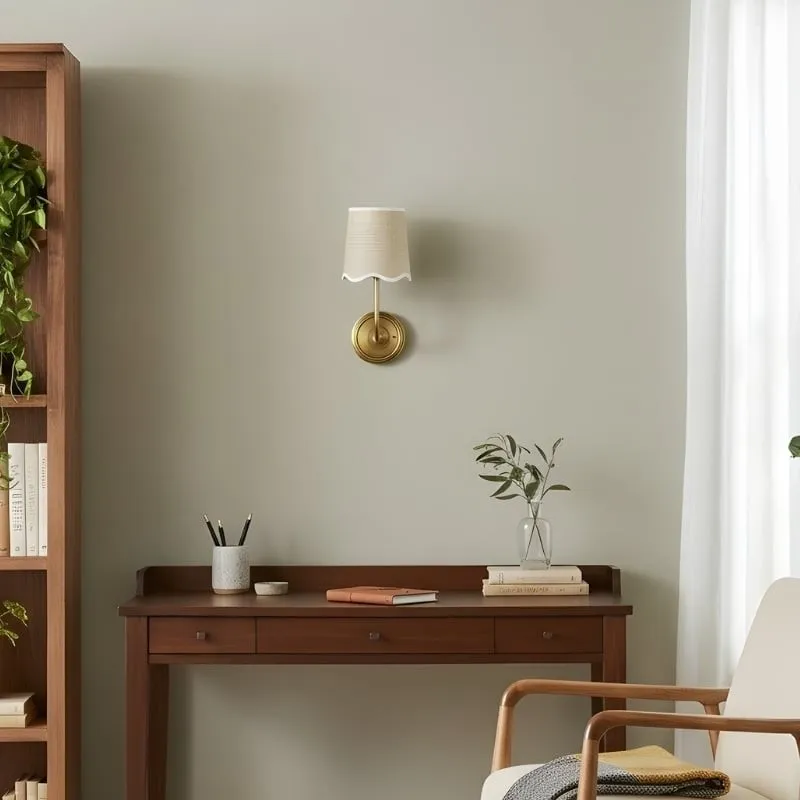 Glissum Elegant Linen Shade Wall Lamp - Brass or Chrome Finish Sconce for Bedroom Decor KL2085