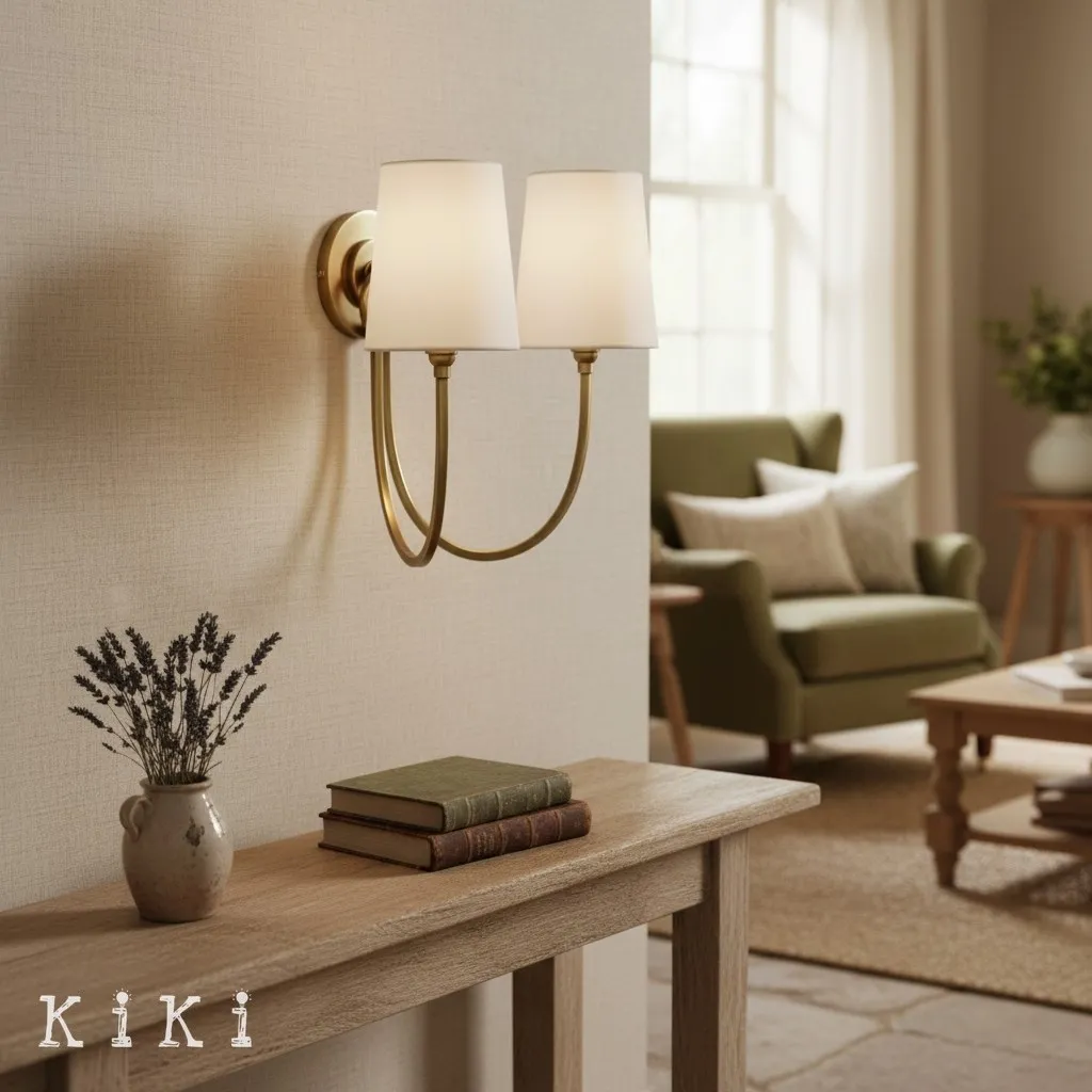 Roven Linen Shade Double Wall Lamp - Classic Metal Wall Light for Vanity and Hallway KL1683