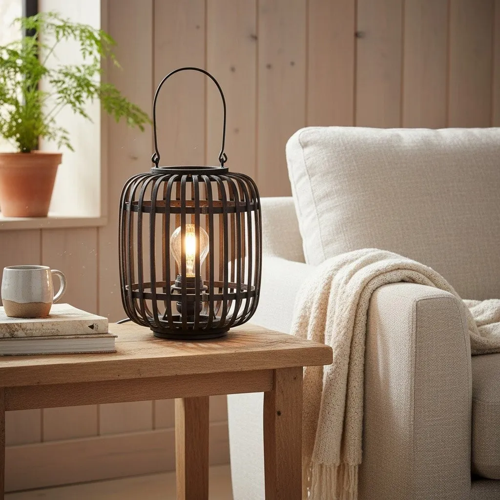Yumeko Ambient Table Lamp - Open Bamboo Cage Design Stylish and Eco Friendly for Living & Bedroom KL1942