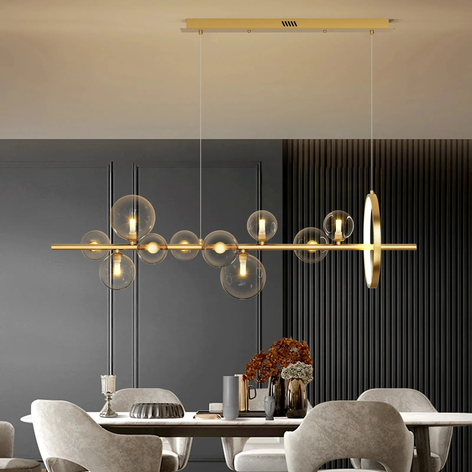 Linear Glass Globe Circle Island Pendant Lamp KL97