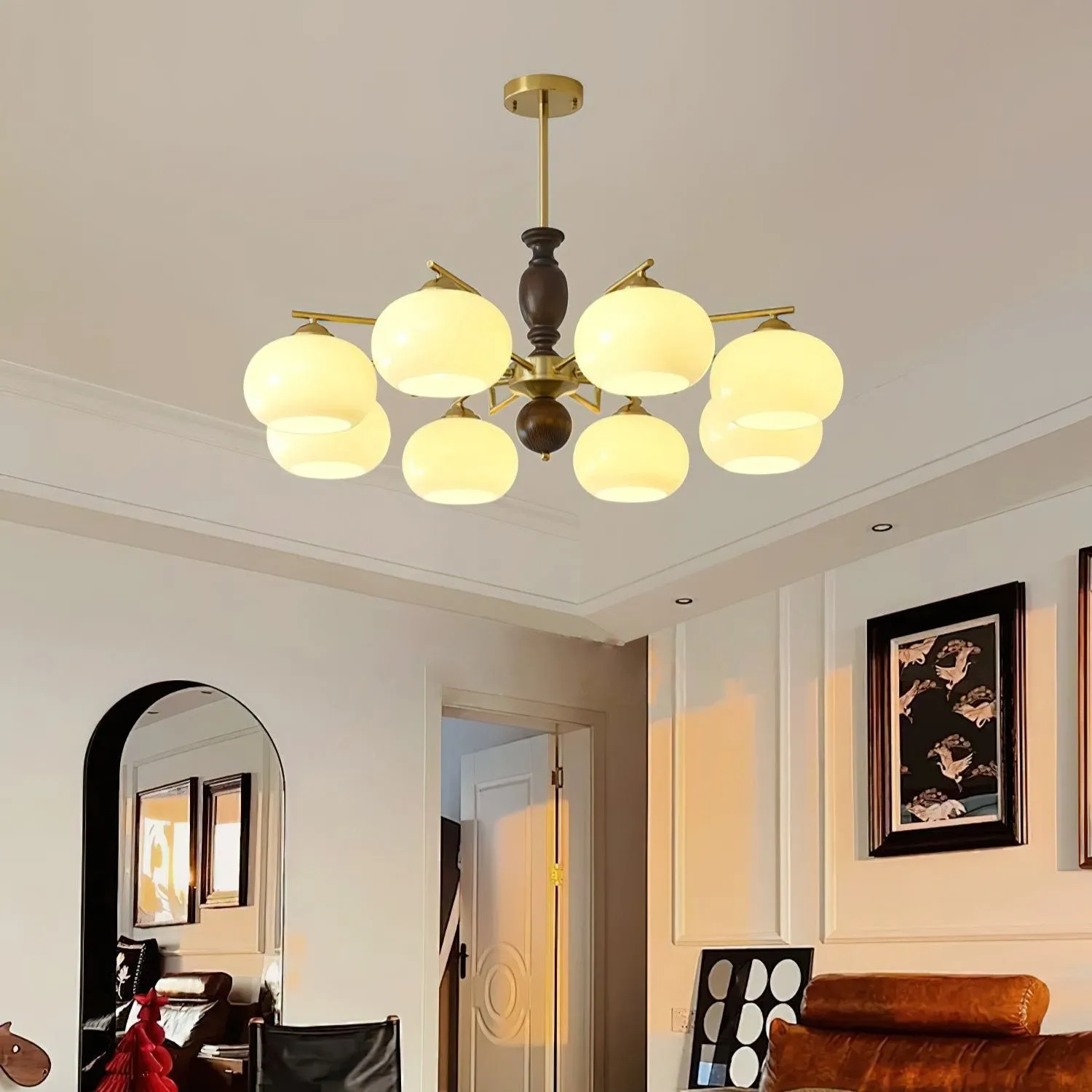 Medieval Style Walnut Beige Orb Chandelier KL750