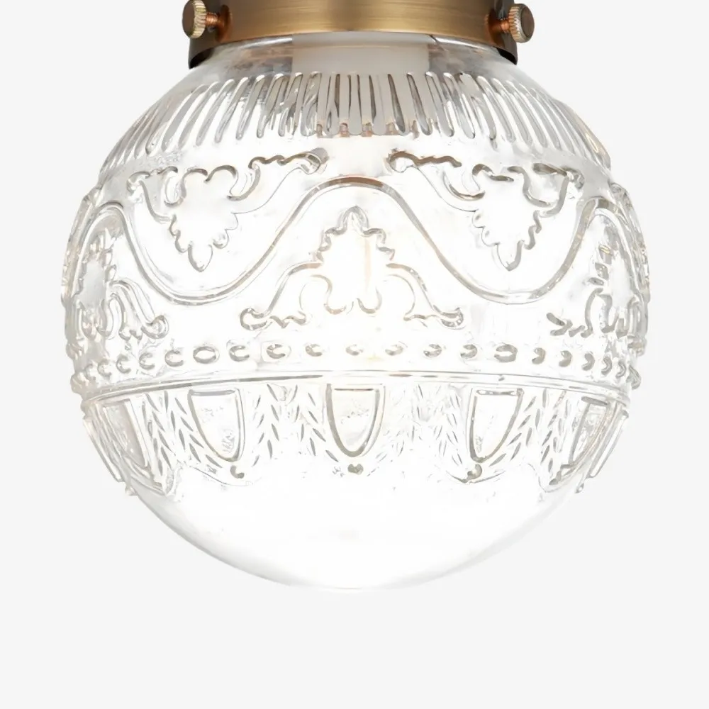 Naveliro Engraved Globe Glass Ceiling Light - Embossed Glass Flush Mount for Living Space KL2214