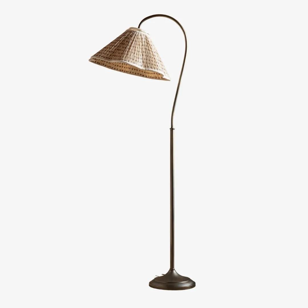 Veslin Elegant Floral Gooseneck Floor Lamp - Floral Linen Shade Lamp for Living Room A14