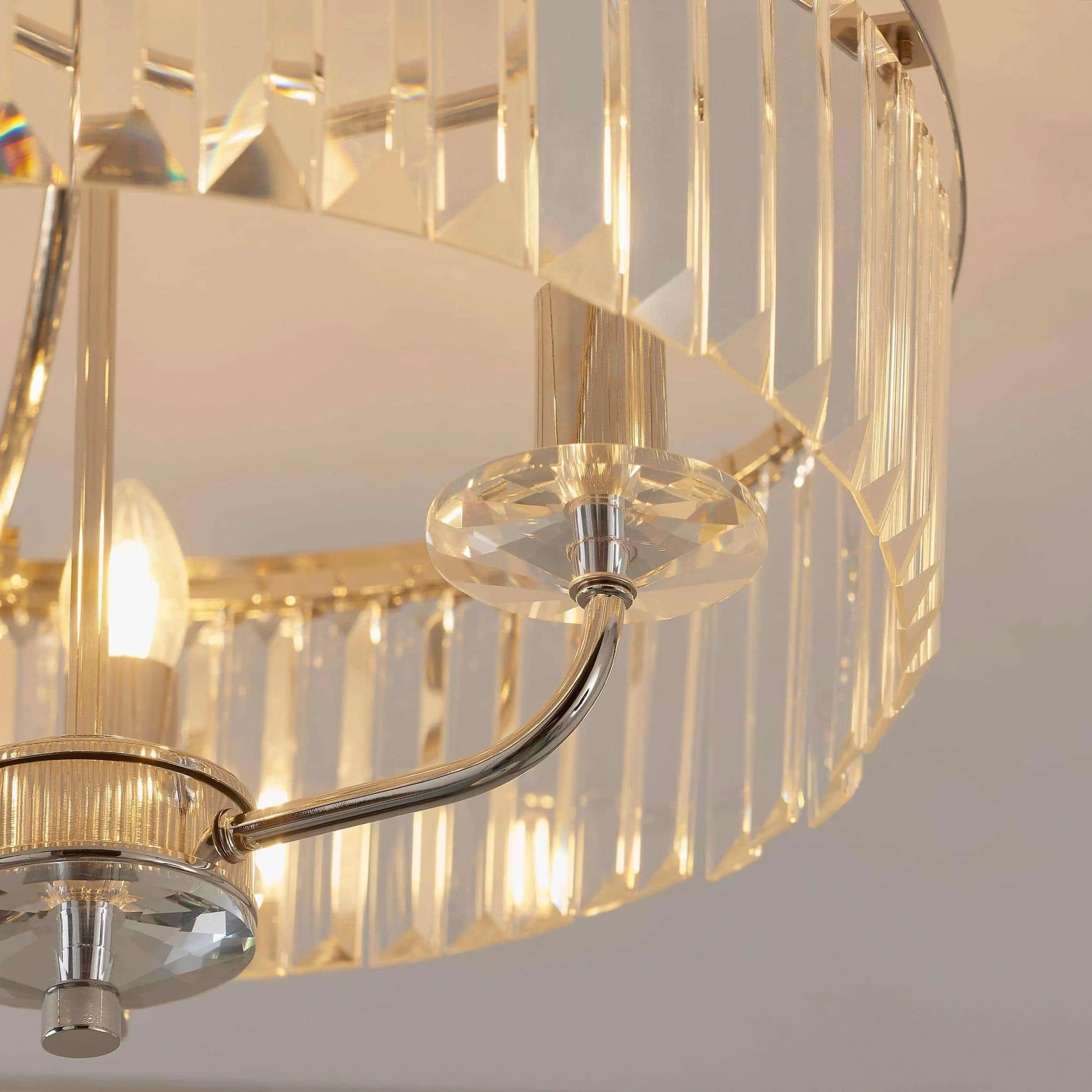 Beveline 3 Light Round Semi Flush - Faceted Cut Glass Shade Metal Finish for Hallways and Bedrooms KL1833
