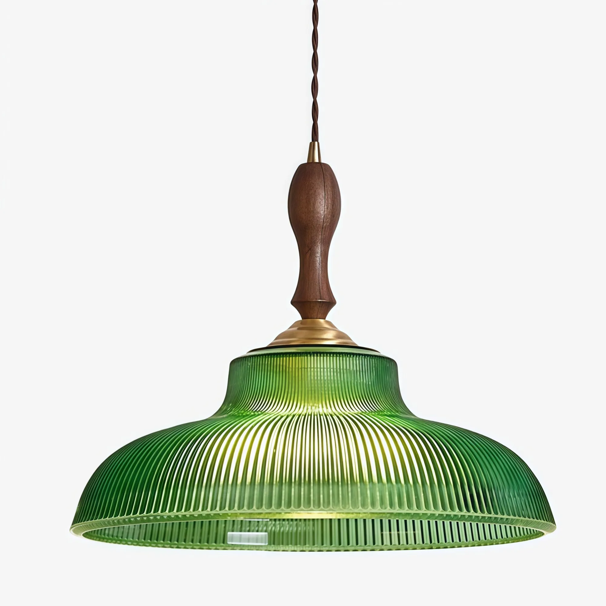 Elunaris Vintage Trumpet Shape Pendant Light with Green Glass Shade for Dining Room KL2256