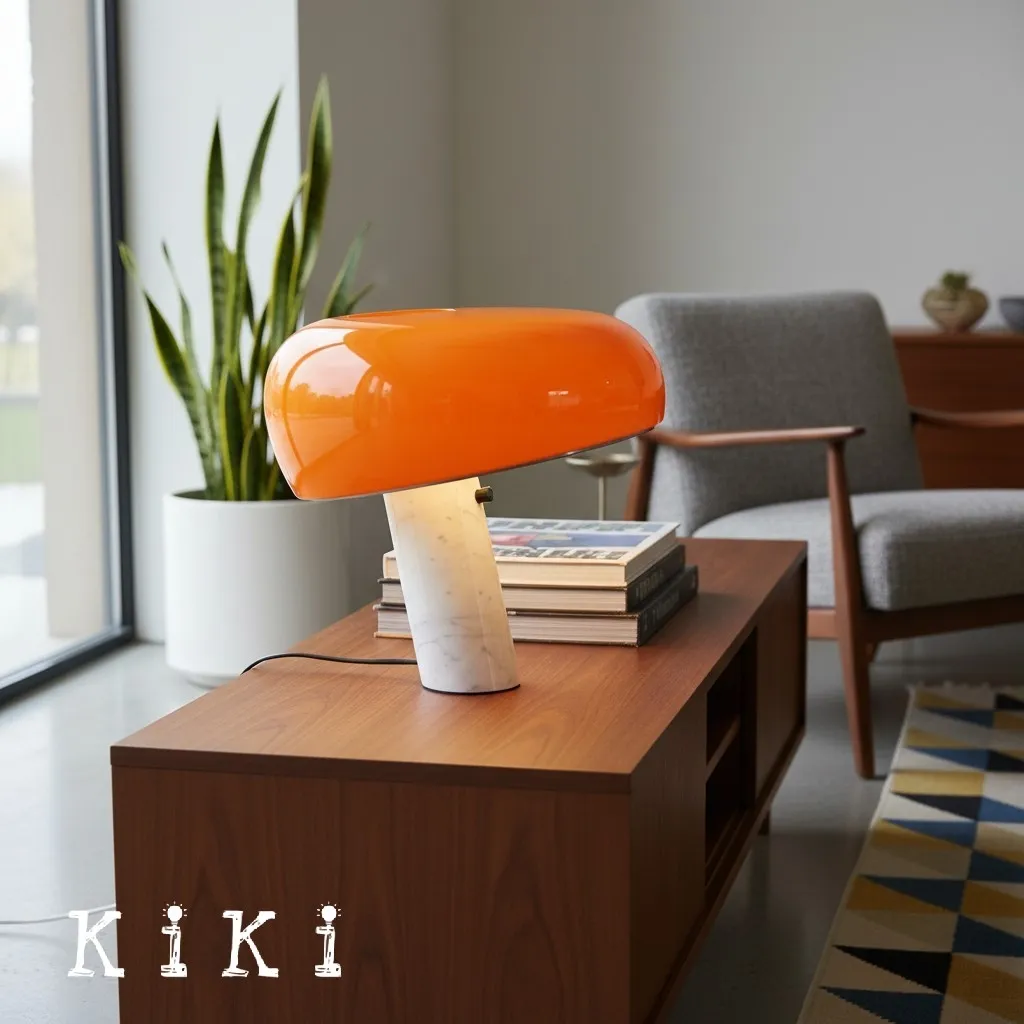 Snoopy Table Lamp - Elegant Glass Shade with Marble Base for Bedroom