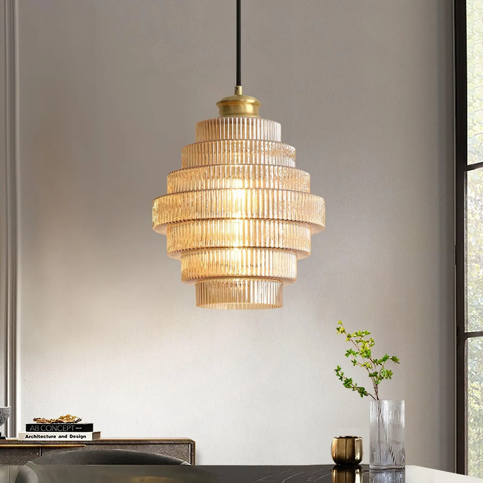 Bottis Layered Glass Pendant Light - Honey Pot Shade Pendant Lamp for Living Room KL467