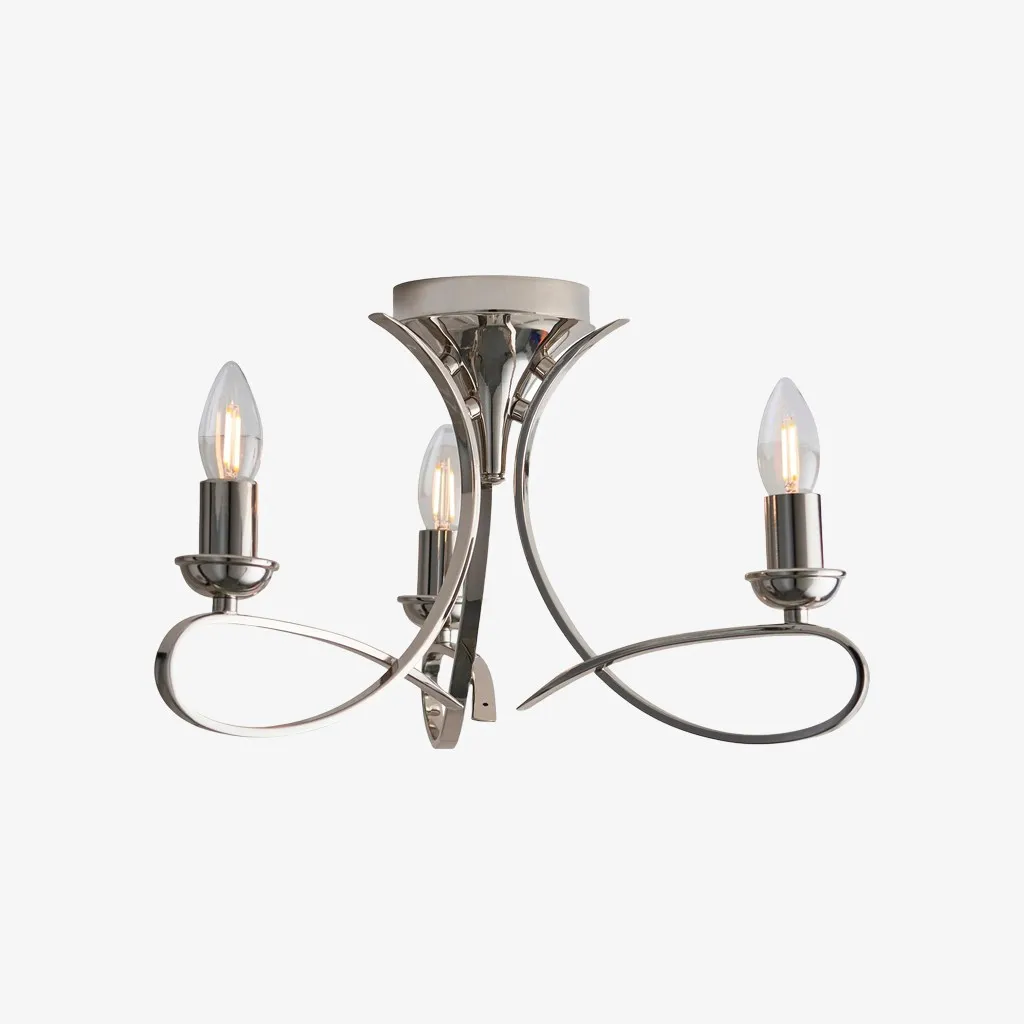 Foline 3-Light Ceiling Fixture with Sweeping Arms - Polished Nickel Semi-Flush for Dining or Entry KL1984