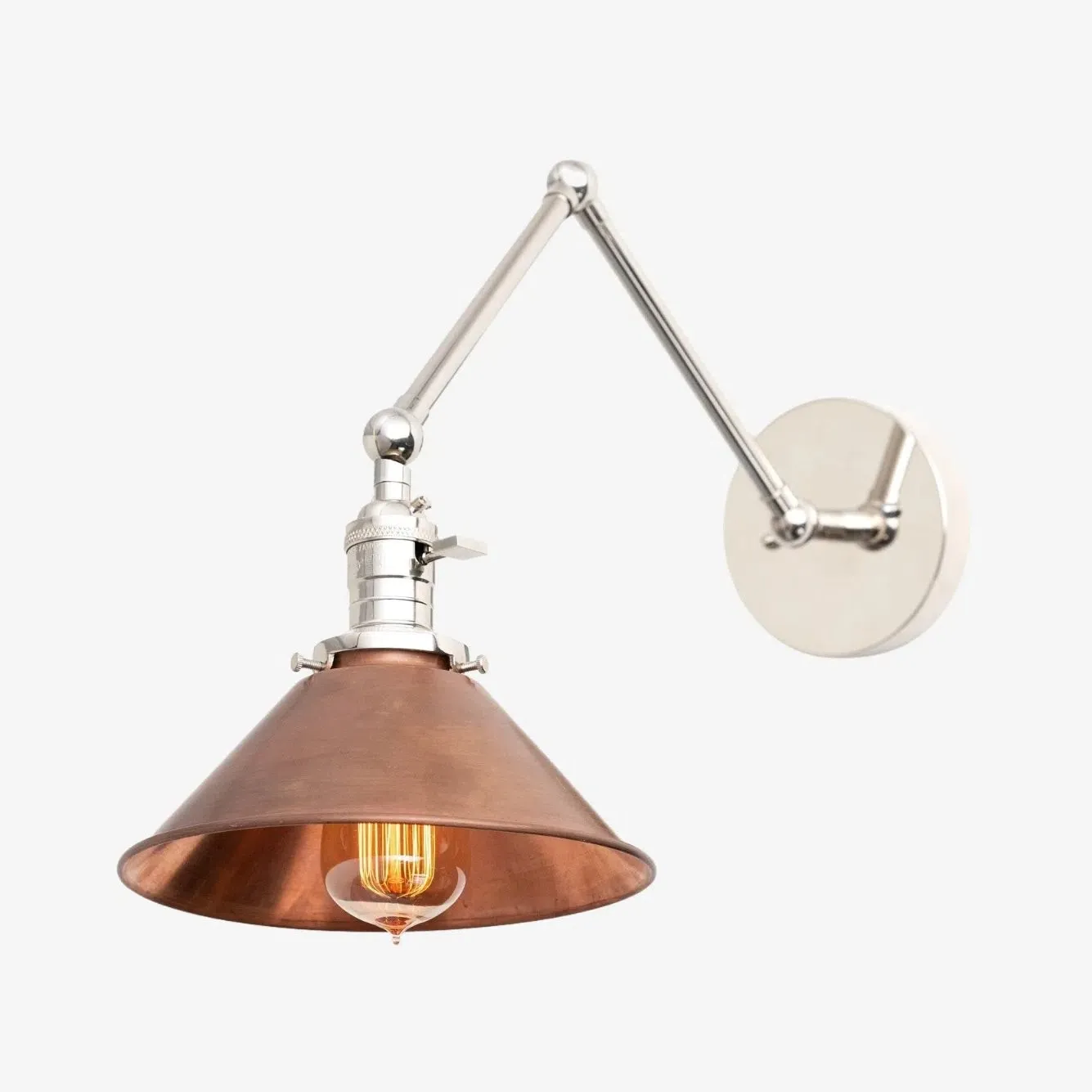 Conique Metal Industrial Wall Sconce with Adjustable Arm - Vintage Copper Cone Shade for Task Lighting KL1526