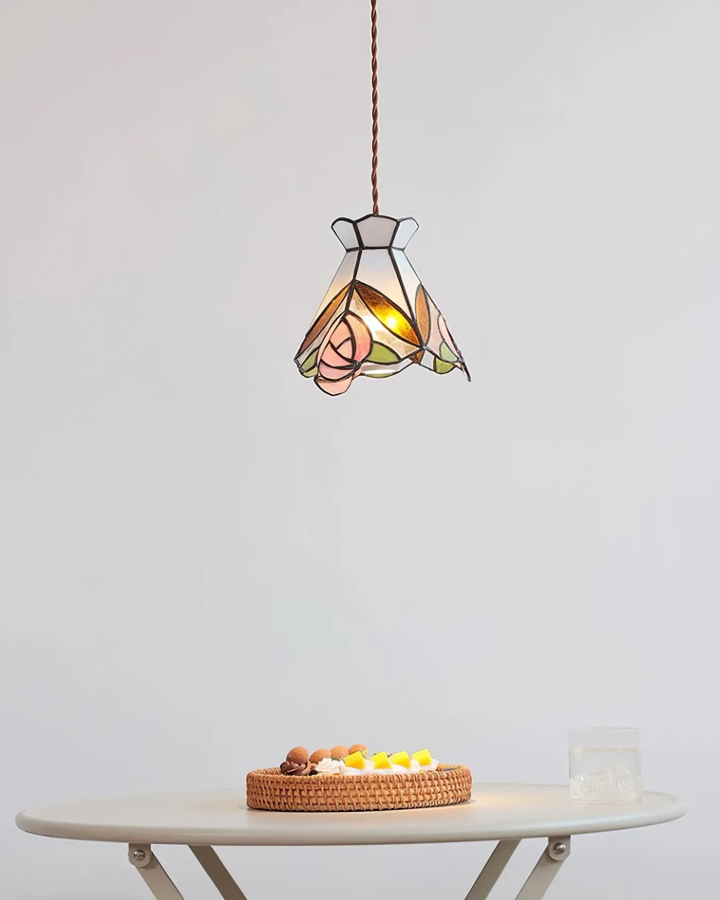 French Retro Rose Stained Glass Pendant Lamp KL690