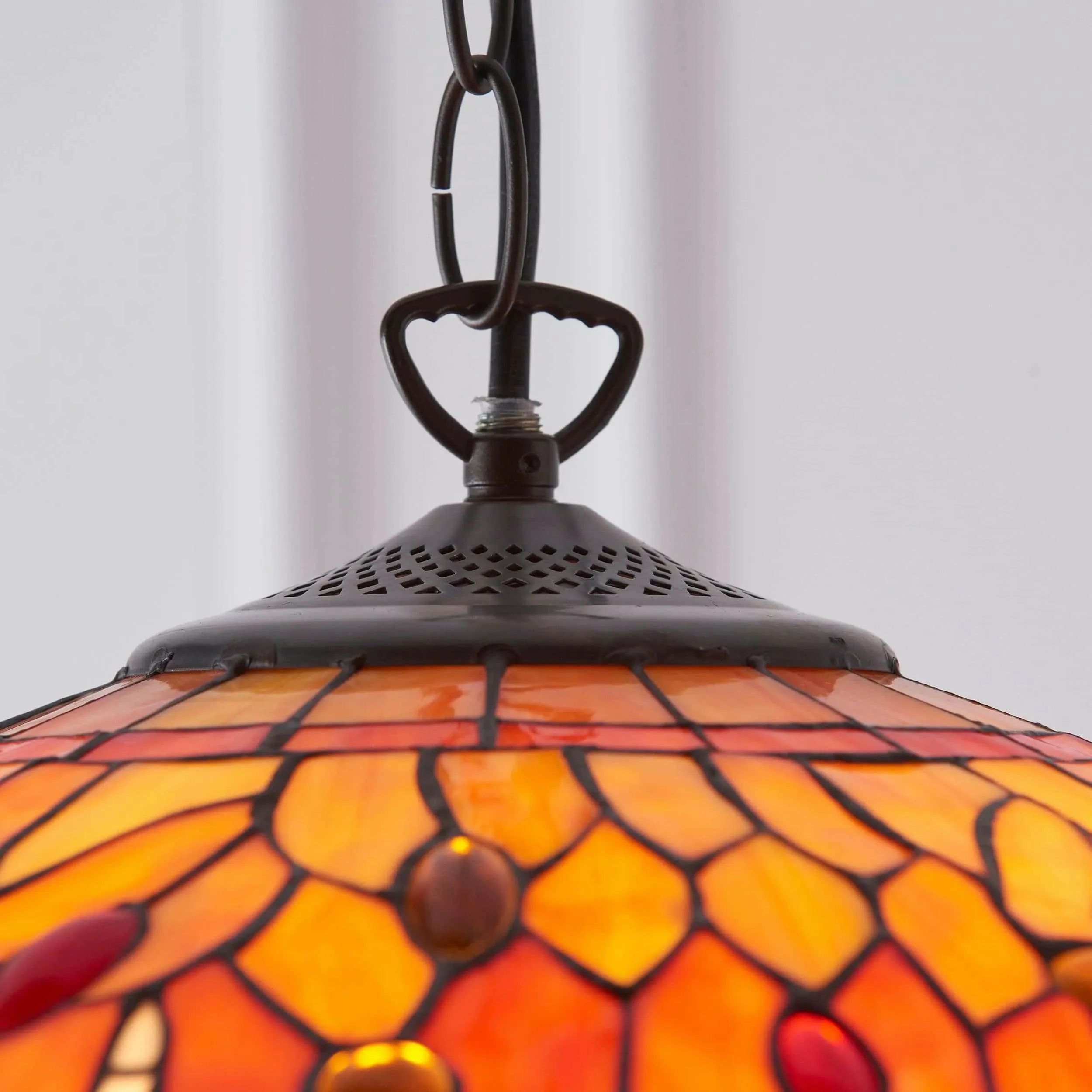 TF Dragonfly Tiffany Pendant Light - Art Nouveau Stained Glass Pendant for Living KL1800