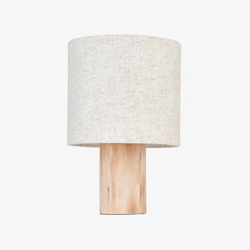 Linemora Simple Wooden Base Table Lamp - Natural Linen Cylindrical Shade for Living Room and Bedroom KL1939