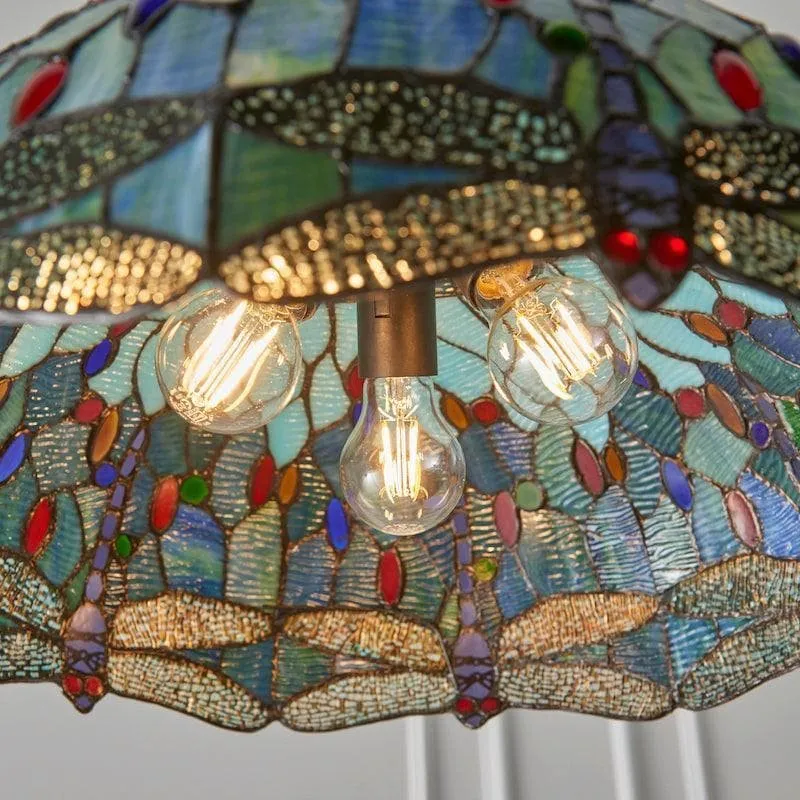 TF Dragonfly Tiffany Pendant Light - Art Nouveau Stained Glass Pendant for Living KL1800