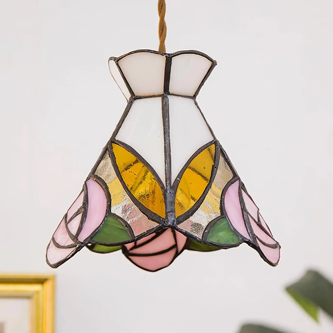 French Retro Rose Stained Glass Pendant Lamp KL690