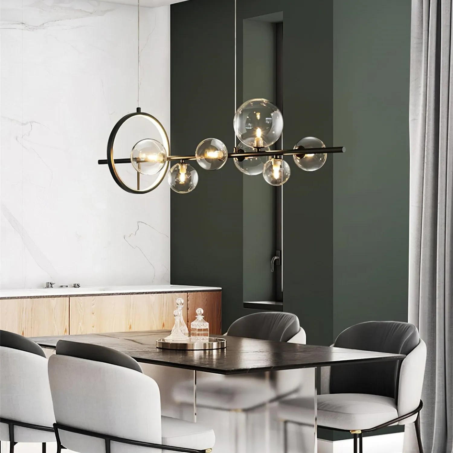 Linear Glass Globe Circle Island Pendant Lamp KL97