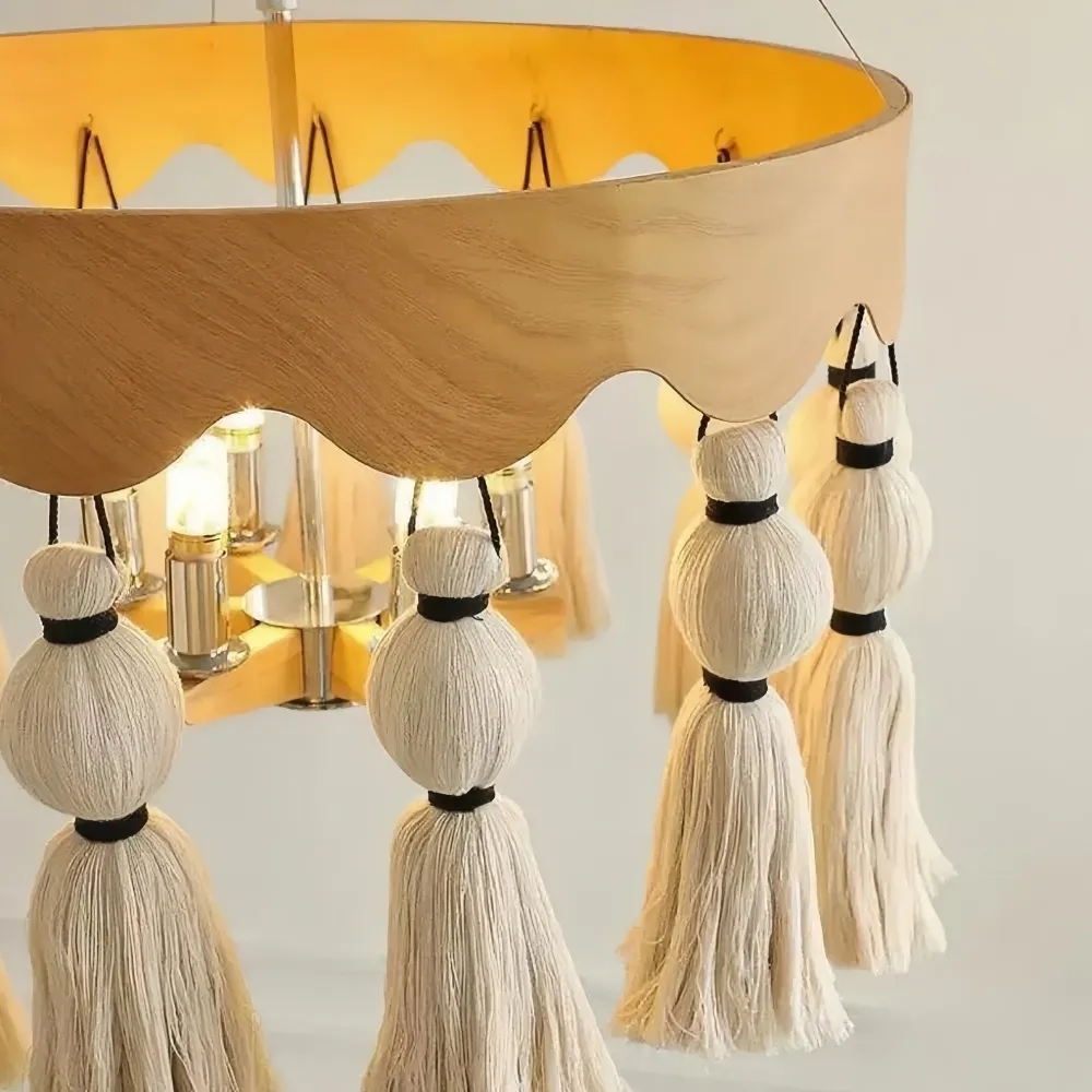 FringeAura Boho Tassel Chandelier - Large Cotton Fringe Chandelier for Dining and Living Room KL2250