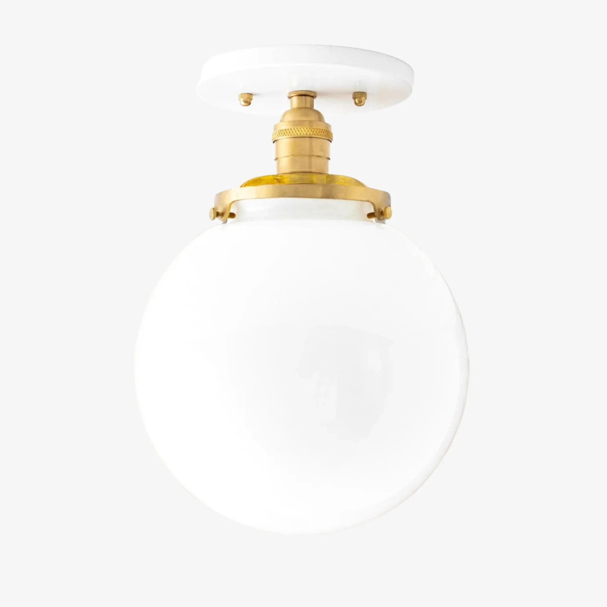 Glorica Glass Mid Century Semi Flush Ceiling Light - White Opal Glass Globe Fixture KL1532